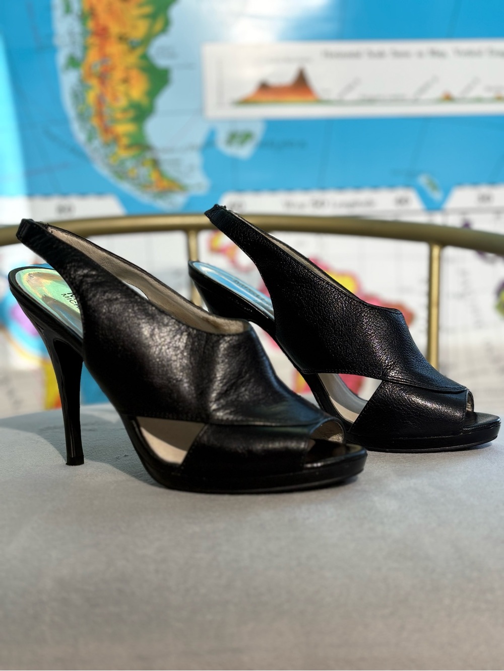 Michael Kors Black Pebbled Leather Cutout Slingback High Heels Peep Toe Sz 7